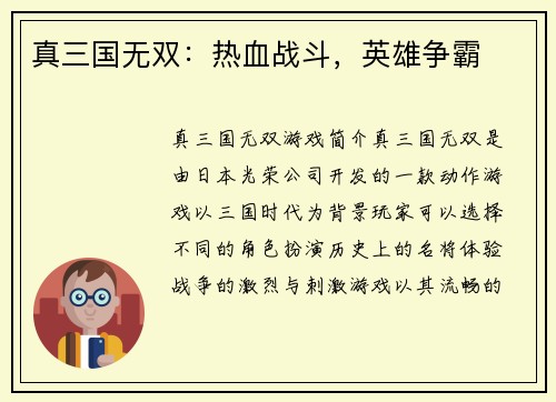 真三国无双：热血战斗，英雄争霸